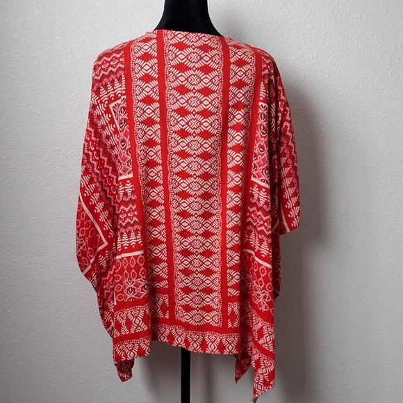 Angie women's boho hippie red orange artisticity midi kimono open cardigan L - Picture 10 of 10
